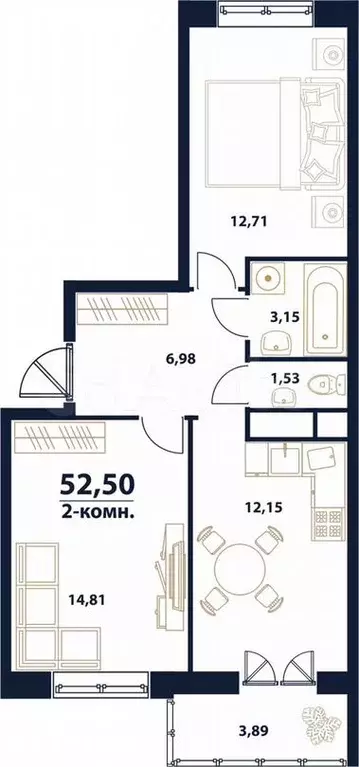 2-к. квартира, 52,5м, 6/16эт. - Фото 0