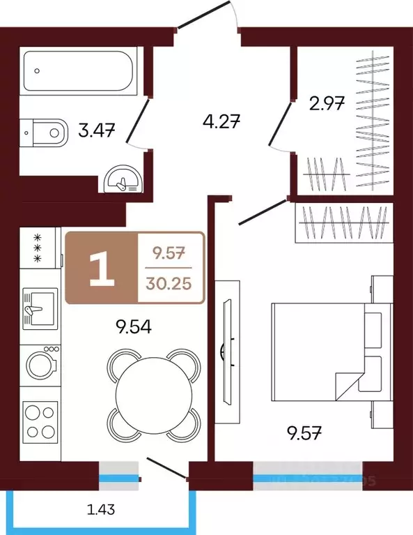 1-к кв. Башкортостан, Иглинский район, с. Акбердино  (30.25 м) - Фото 1
