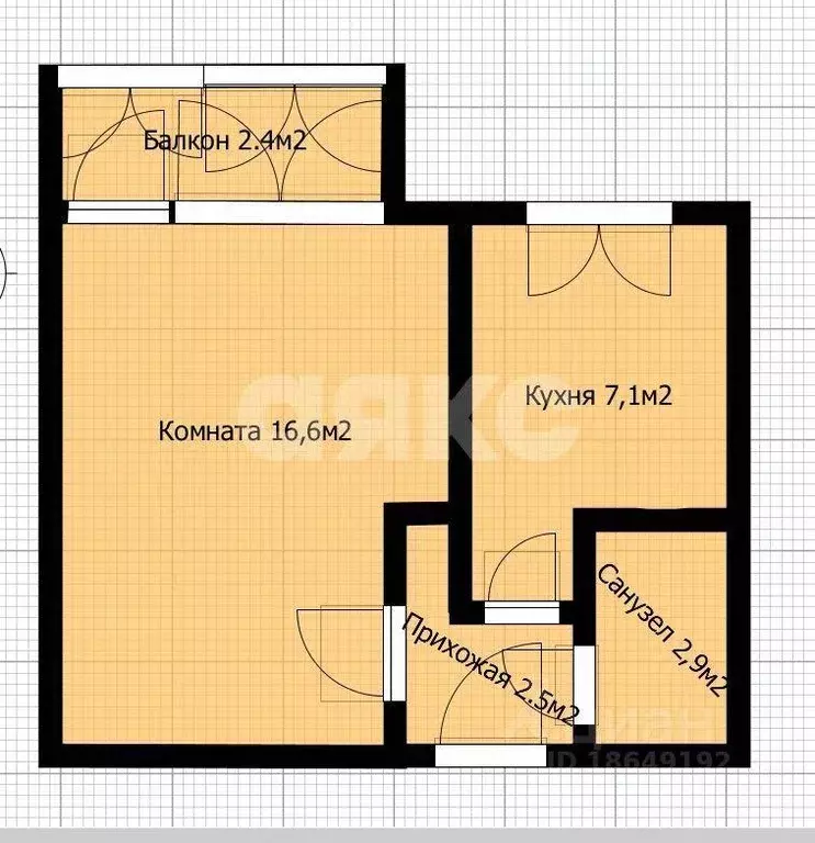 Квартира, 1 комната, 29.1 м - Фото 1