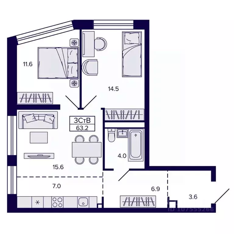 3-к кв. Хабаровский край, Хабаровск ул. Карла Маркса (63.19 м) - Фото 0