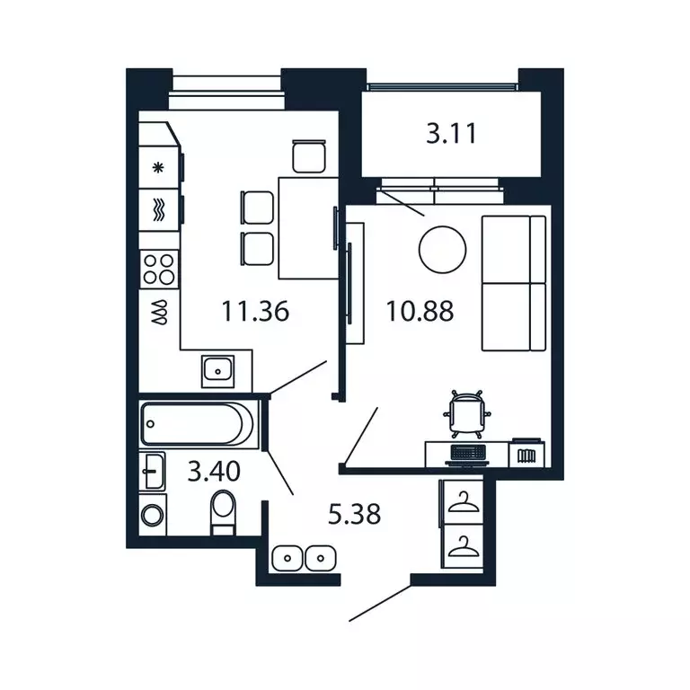 1-комнатная квартира: Новоселье, Центральная улица, 30к2 (30.7 м) - Фото 1