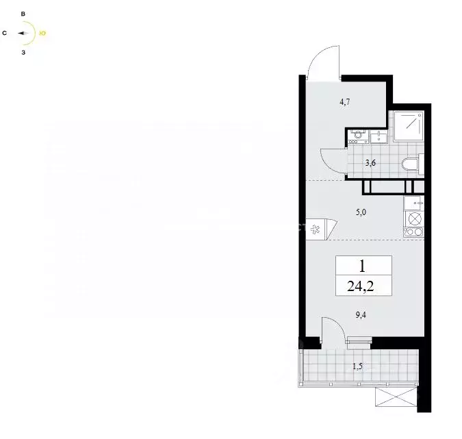 Студия Москва Скандинавия жилой комплекс, 37.2.2 (24.2 м) - Фото 1