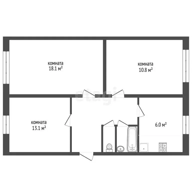 3-комнатная квартира: Нальчик, улица Ватутина, 8 (62.4 м) - Фото 1