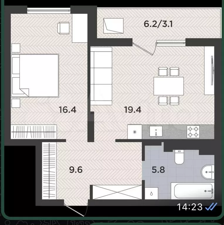 1-к. квартира, 54 м, 3/9 эт. - Фото 0