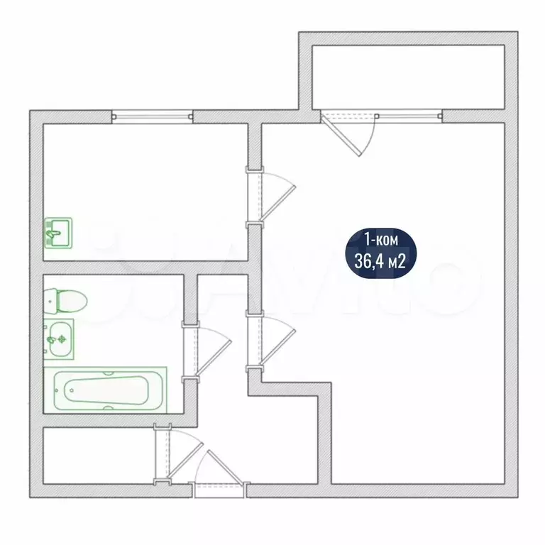 1-к. квартира, 36,4 м, 4/9 эт. - Фото 0