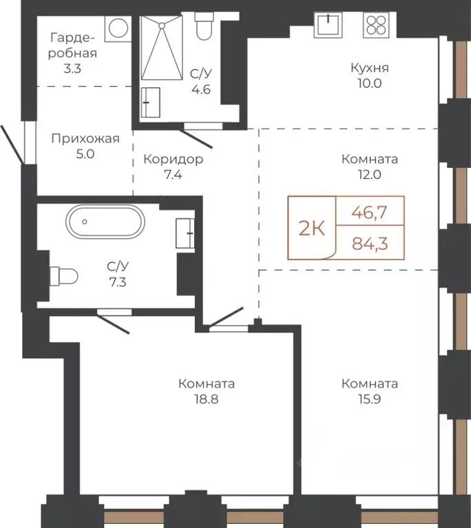3-к кв. Алтайский край, Барнаул пл. Баварина, 8к1 (83.1 м) - Фото 1