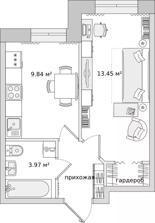 1-к кв. Санкт-Петербург ул. Русановская, 18к6 (32.2 м) - Фото 0