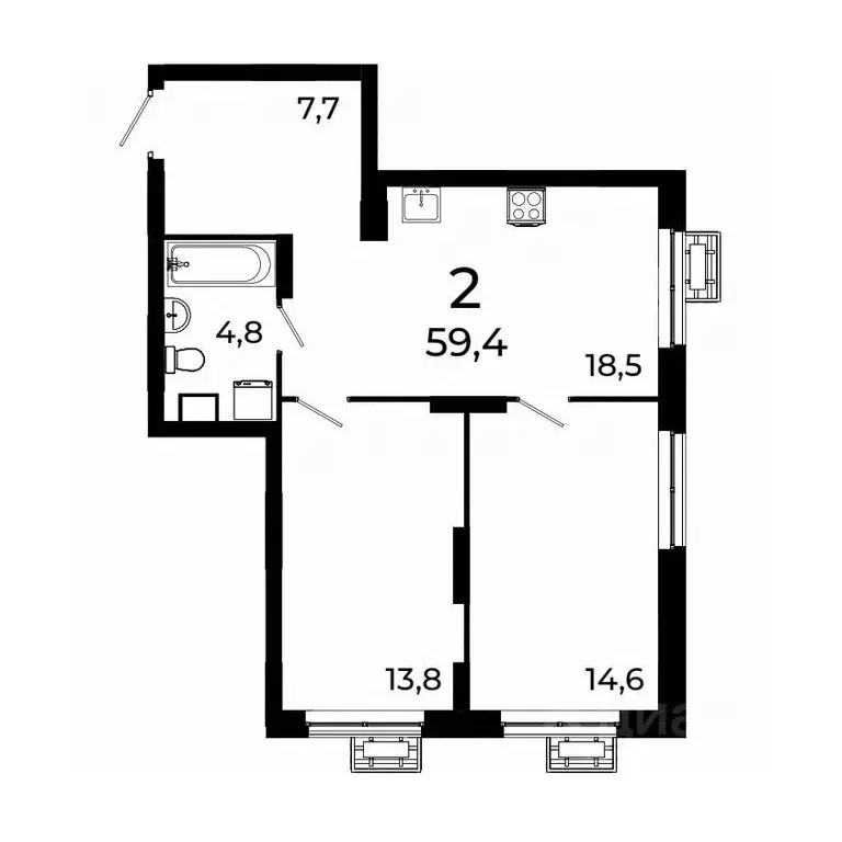 2-к кв. Нижегородская область, Нижний Новгород ул. Коперника, 15 (59.2 ... - Фото 1