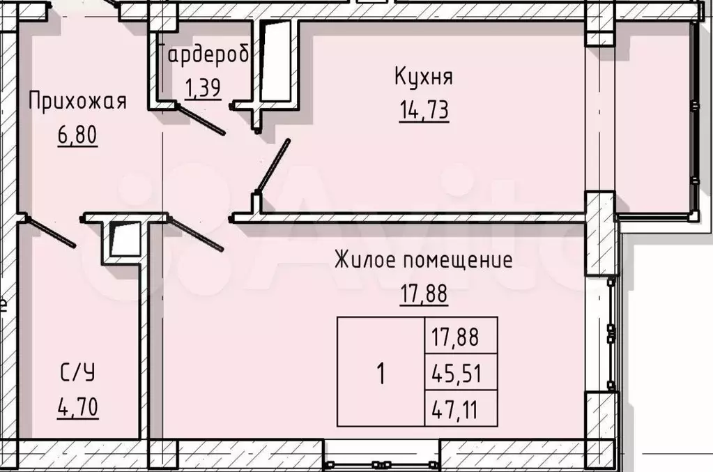 1-к. квартира, 47,1 м, 3/8 эт. - Фото 1