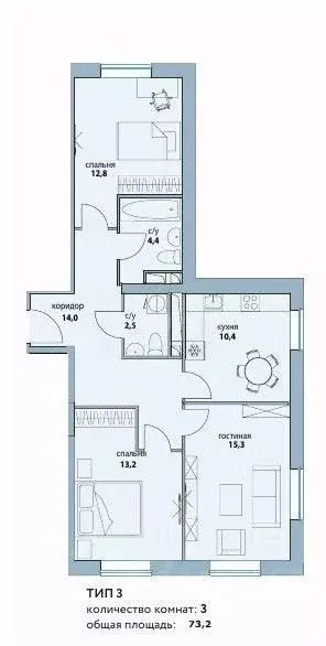 3-к кв. Москва ул. Крузенштерна, 12к2 (73.2 м) - Фото 1