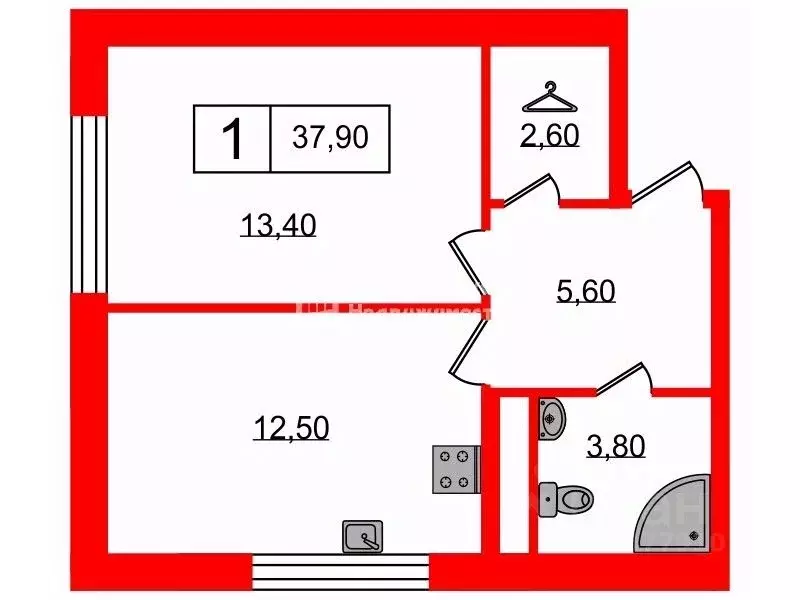 1-к кв. Санкт-Петербург Челябинская ул., 37 (37.9 м) - Фото 1