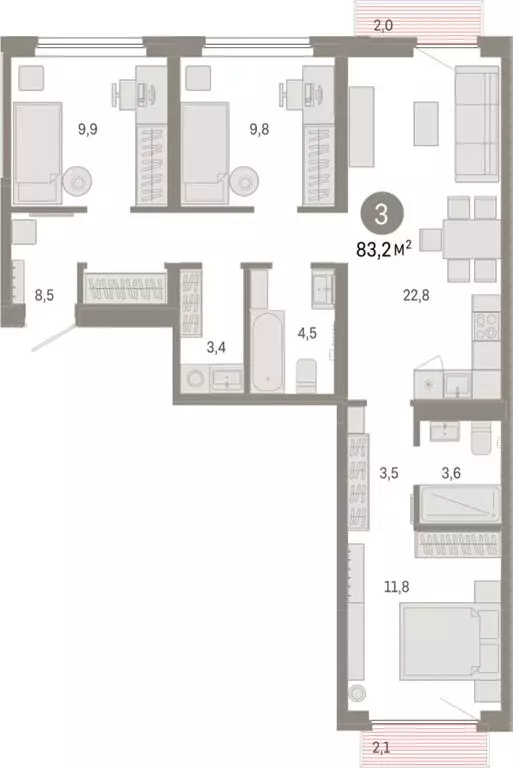 3-комнатная квартира: Екатеринбург, микрорайон Академический, 19-й ... - Фото 1