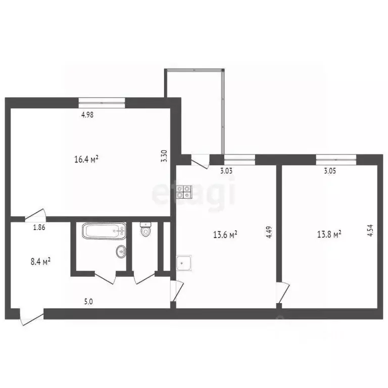 2-к кв. Ямало-Ненецкий АО, Новый Уренгой Юбилейный мкр, 2/7 (55.9 м) - Фото 2