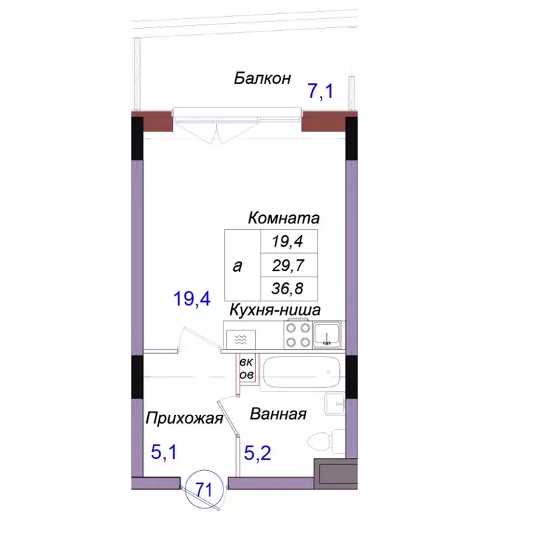 Студия Калининградская область, Светлогорск Балтийская ул. (36.8 м) - Фото 1