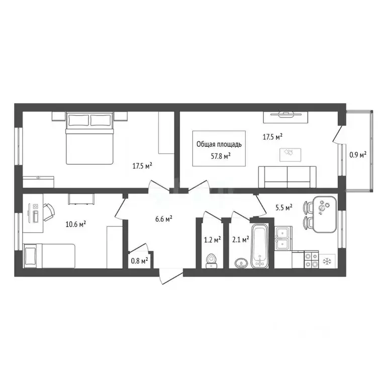 3-к кв. Новосибирская область, Искитим Южный мкр, 24 (57.8 м) - Фото 2