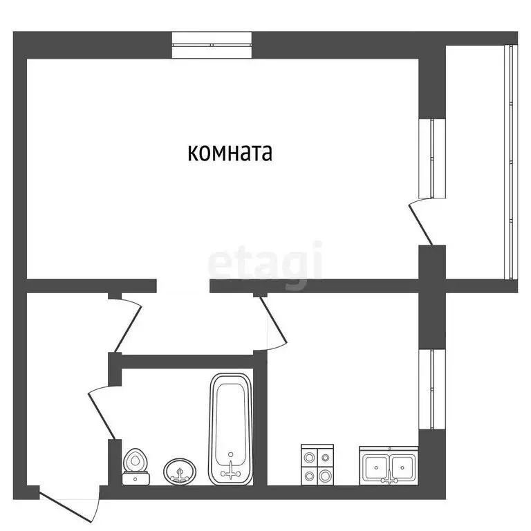1-комнатная квартира: Ялуторовск, улица Скворцова-Степанова, 4 (29 м) - Фото 1