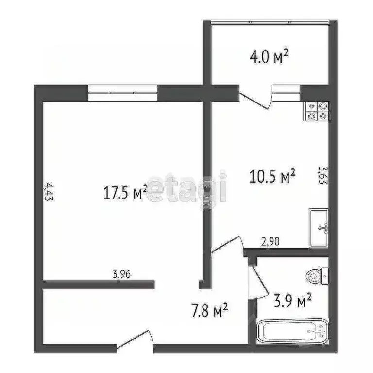 1-к кв. Башкортостан, Салават ул. Калинина, 110 (41.7 м) - Фото 2