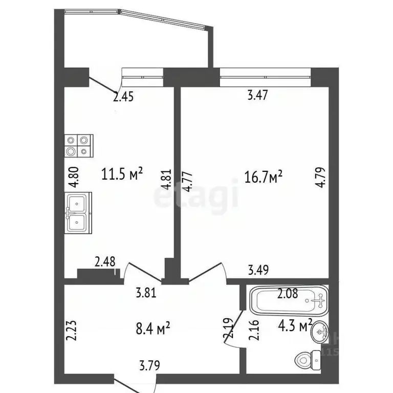 1-к кв. Чувашия, Чебоксары Ярмарочная ул., 9к2 (41.1 м) - Фото 2