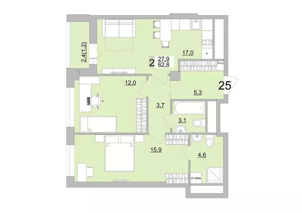 2-комнатная квартира: Екатеринбург, Черкасская улица, 5к3 (62.8 м) - Фото 0