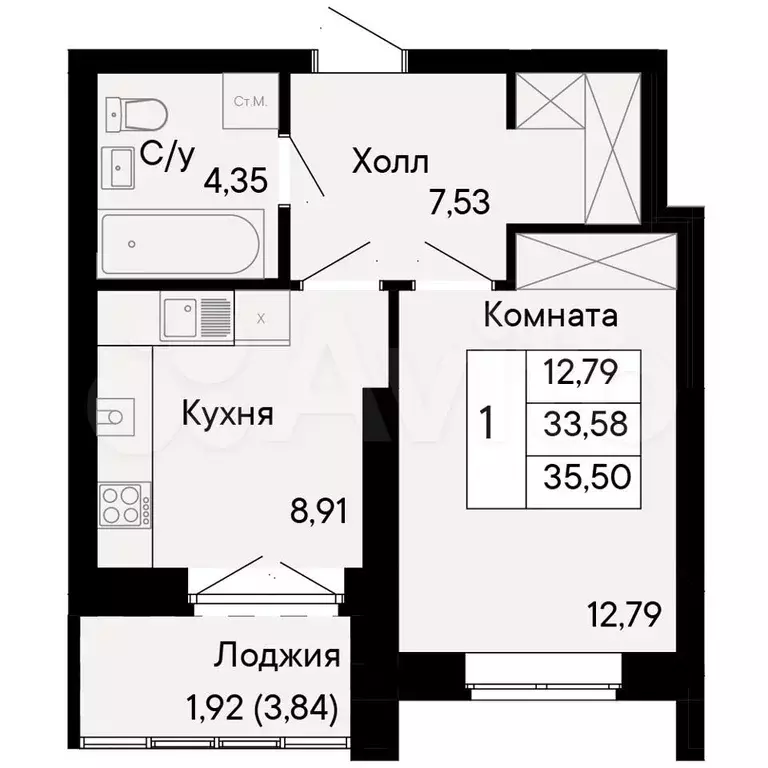 1-к. квартира, 35,5 м, 5/8 эт. - Фото 0