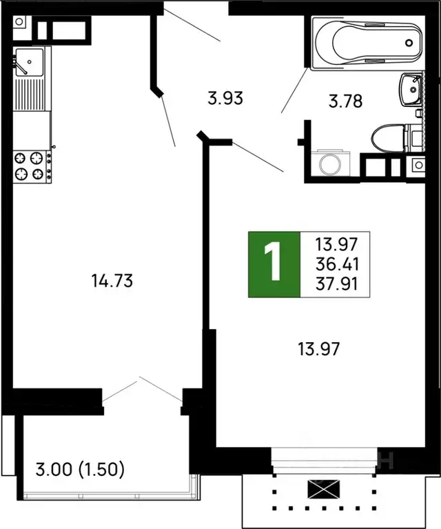 1-к кв. Адыгея, Майкоп 9 Мая ул., 14А (37.91 м) - Фото 0