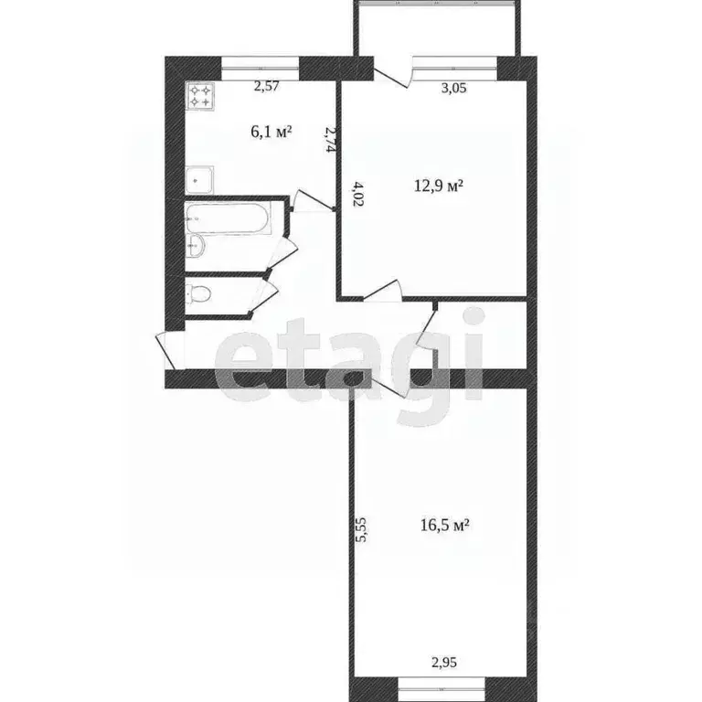 2-к кв. Белгородская область, Шебекино ул. Дзержинского, 14 (42.0 м) - Фото 1