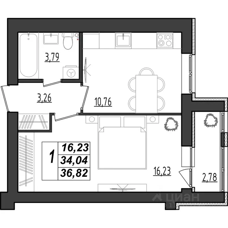 1-к кв. Мордовия, Саранск Химмаш жилрайон, 4-й мкр,  (36.82 м) - Фото 1