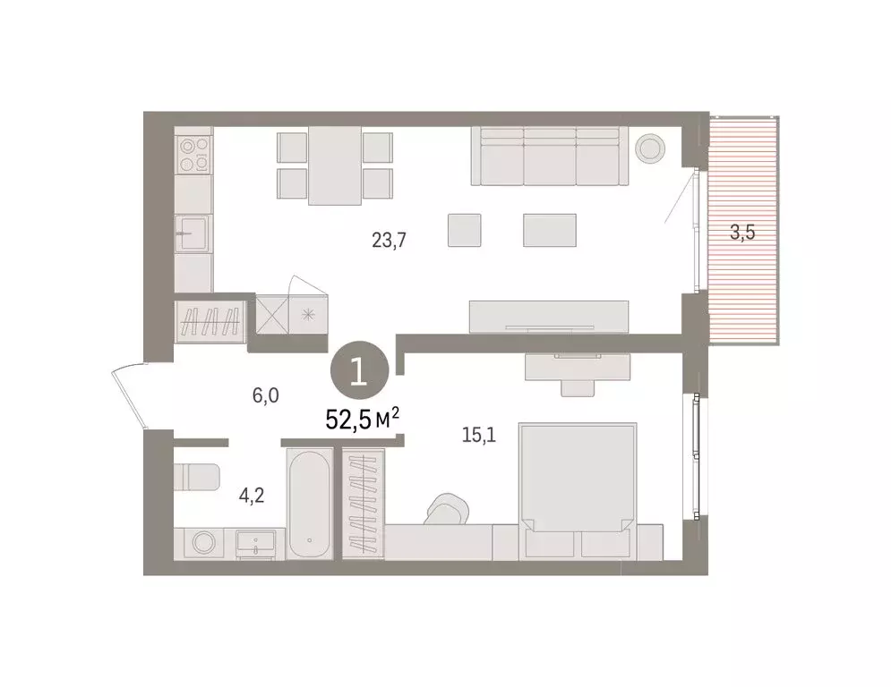 1-комнатная квартира: Екатеринбург, Торфяной переулок, 10 (52.5 м) - Фото 1