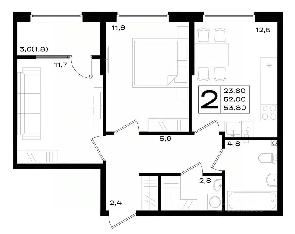 2-к кв. Ростовская область, Аксай просп. Аксайский (53.8 м) - Фото 0