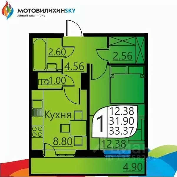 1-к кв. Пермский край, Пермь ул. Гашкова, 51 (31.5 м) - Фото 0