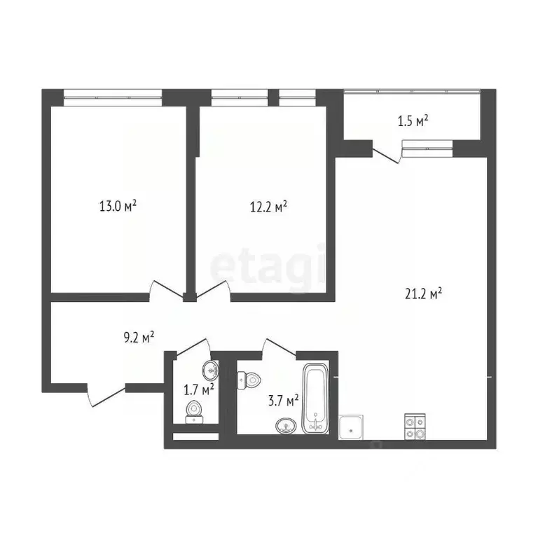2-к кв. Тюменская область, Тюмень Полевая ул., 117к4 (61.1 м) - Фото 2