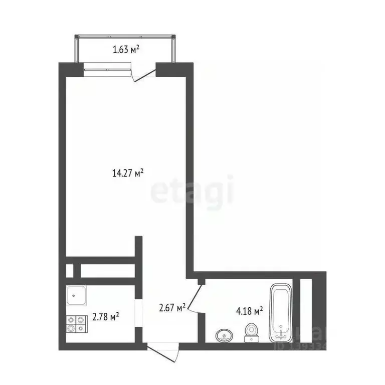 Студия Тюменская область, Тюмень ул. Андрея Приказнова, 7 (23.3 м) - Фото 2