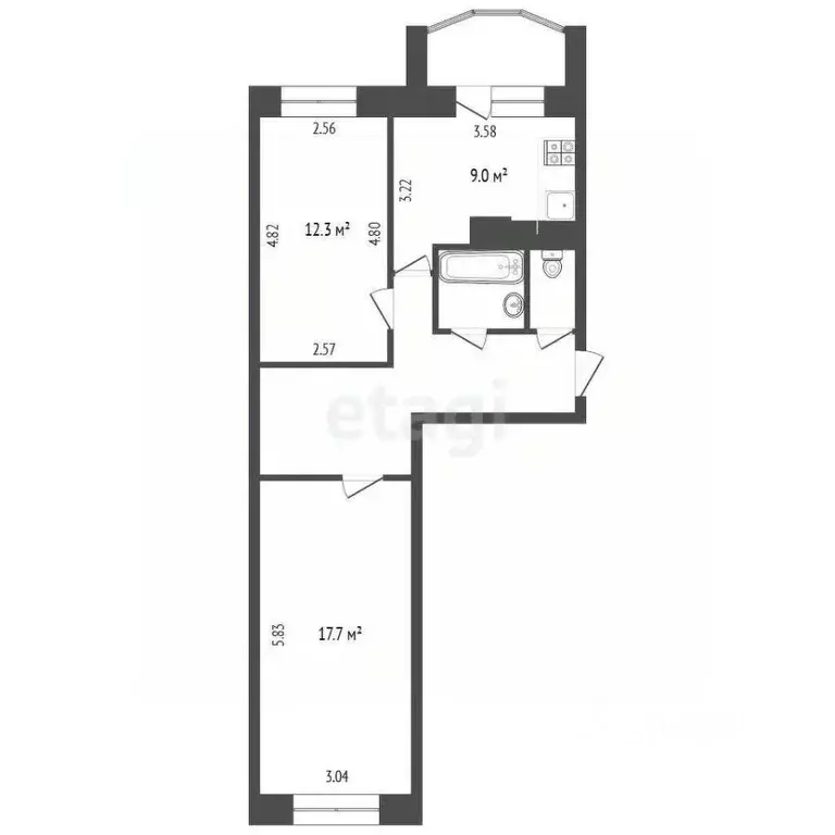 2-к кв. Белгородская область, Белгород ул. Макаренко, 32 (55.4 м) - Фото 0
