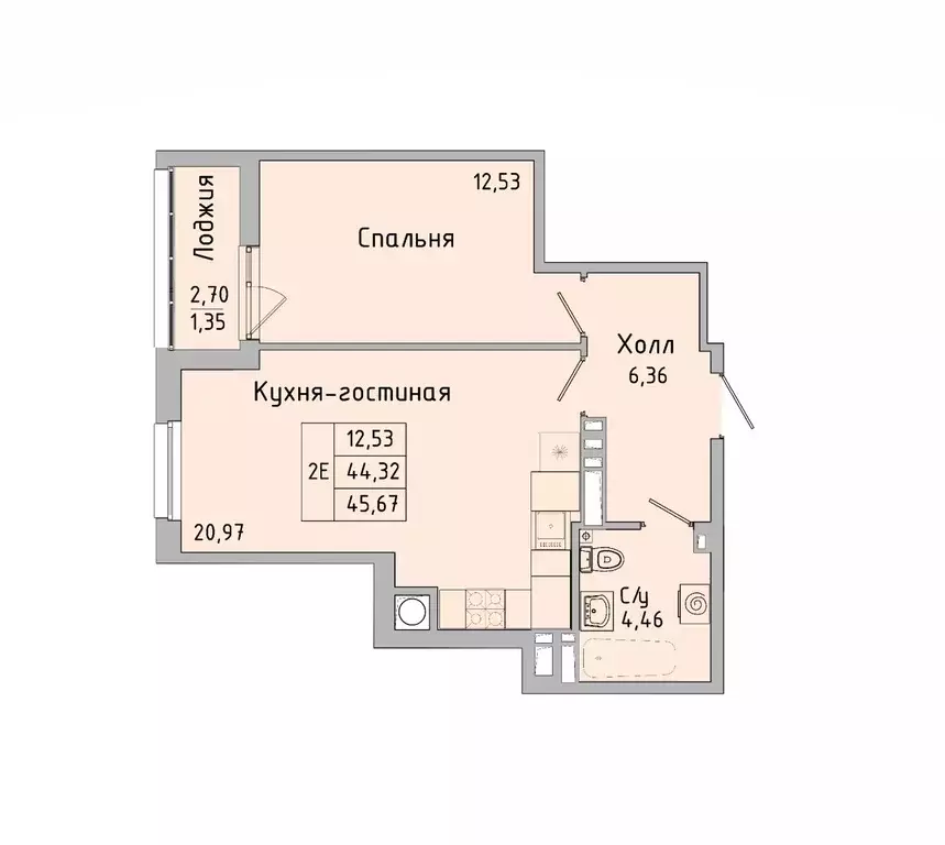 2-к кв. Ростовская область, Батайск ул. Ушинского, 27Ак3 (45.76 м) - Фото 1