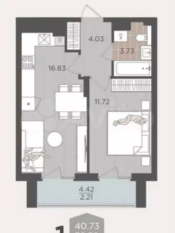 1-к. квартира, 38,5 м, 5/9 эт. - Фото 1