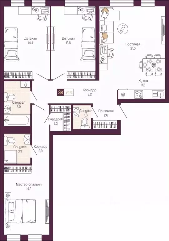3-к кв. Нижегородская область, Нижний Новгород ул. Тургенева (94.0 м) - Фото 1
