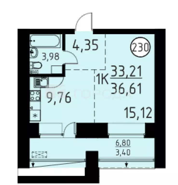 1-комнатная квартира: Кисловка, микрорайон Левобережный, улица Василия ... - Фото 1