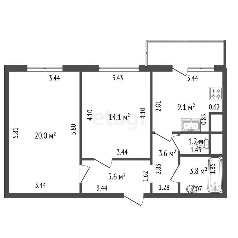 2-комнатная квартира: Санкт-Петербург, Южное шоссе, 51к3 (57.4 м) - Фото 0