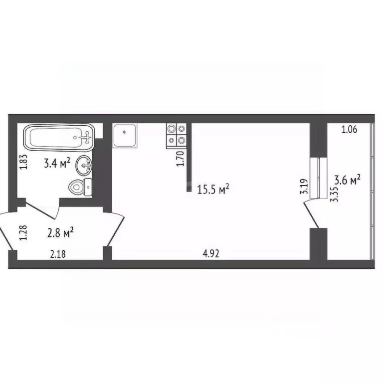 Студия Краснодарский край, Новороссийск ул. Котанова, 2к1 (24.0 м) - Фото 2