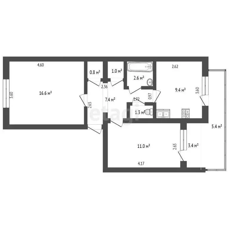 2-комнатная квартира: Саки, Интернациональная улица, 37 (53.4 м) - Фото 0