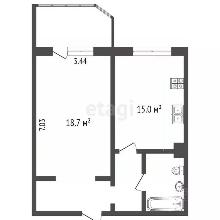 1-к кв. Ханты-Мансийский АО, Сургут ул. Крылова, 26 (43.8 м) - Фото 2