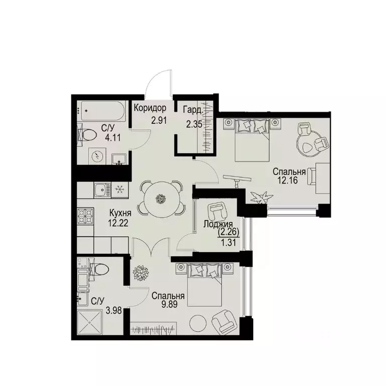 2-к кв. Санкт-Петербург ул. Профессора Попова, 38 (48.93 м) - Фото 0