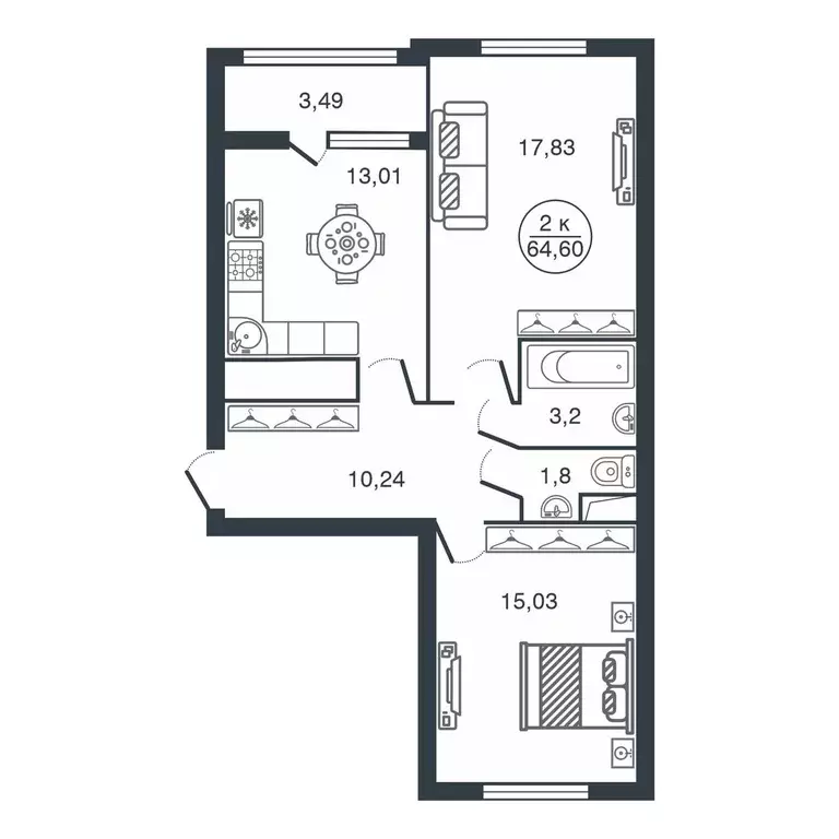 Продаётся 2-к квартира, 64.6 м - Фото 0