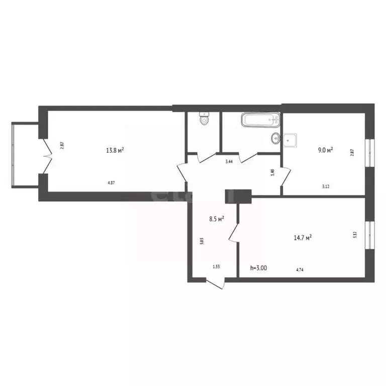 2-к кв. Красноярский край, Красноярск Московская ул., 39 (53.4 м) - Фото 1