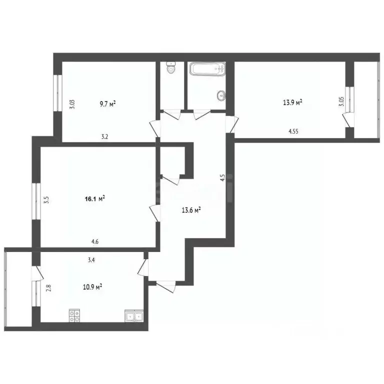 3-к кв. Крым, Симферополь ул. Тренева (74.0 м) - Фото 2