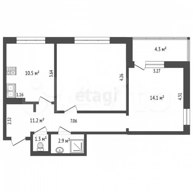 2-к. квартира, 57 м, 5/16 эт. - Фото 0
