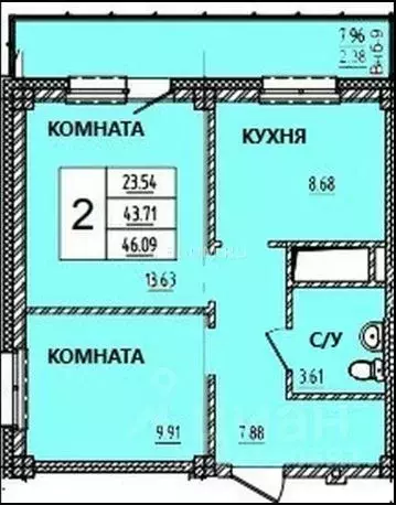2-к кв. Красноярский край, Красноярск ул. Светлова (46.24 м) - Фото 0