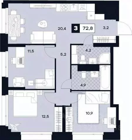 3-к кв. Москва Лодочная ул., 27К2 (72.8 м) - Фото 0