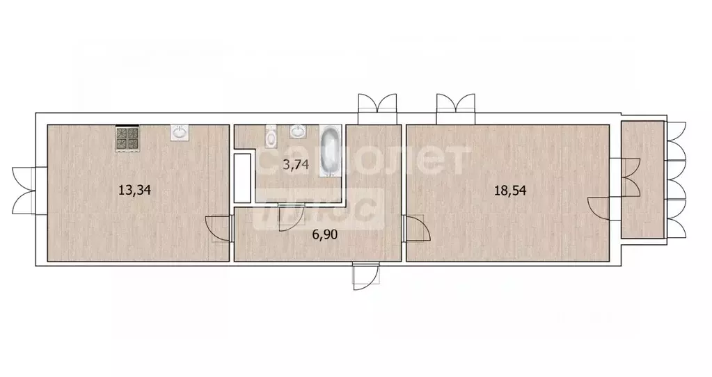 1-к кв. Тюменская область, Тюмень ул. Новоселов, 113 (43.2 м) - Фото 2