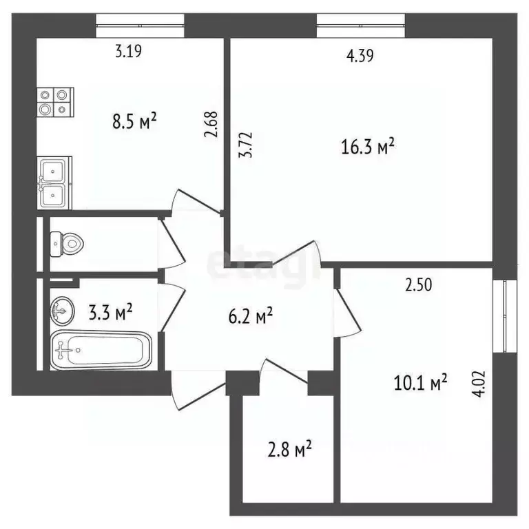 2-к кв. Ямало-Ненецкий АО, Новый Уренгой ул. Нефтяников, 13 (48.2 м) - Фото 0